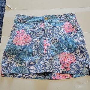 Lilly Pulitzer Blue and Pink Patterned Skort Sz 2 Sea Shells